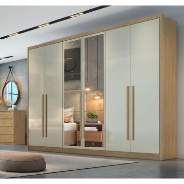 Imagem de Guarda Roupa Casal Com Espelho 6 Portas 6 Gavetas - Robust -cumaru/fendi - Móveis Novo...