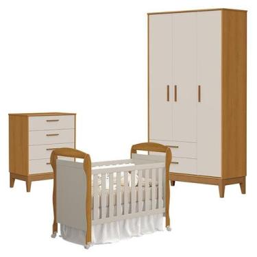 Imagem de Quarto de Bebê 3 Portas com Cômoda Gaveteiro Flip e Berço Americano Da