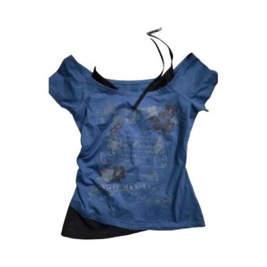 Imagem de Camiseta Feminina Vintage De Verão Com Renda E Decote Halter, Ajuste S