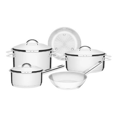 Imagem de Jogo de Panelas Tramontina Solar em Aço Inox com Fundo Triplo e Tampas de Inox 5 Peças