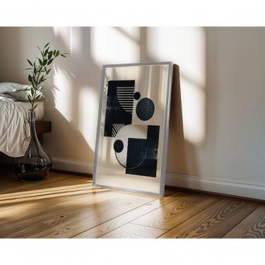 Imagem de Quadro Decorativo Bauhaus 3 Abstrato Geométrico Retangular 70x50CM em Canvas com Moldura Caixa Madeira