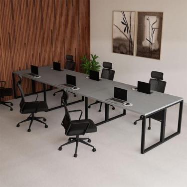 Imagem de Plataforma de Trabalho Escritório 6 Pessoas 4,20m x 1,20m Pés Metal Es