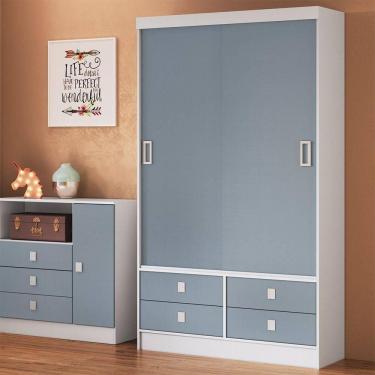 Imagem de Roupeiro Casal Em Mdp Com 2 Portas E 4 Gavetas Percasa Azul