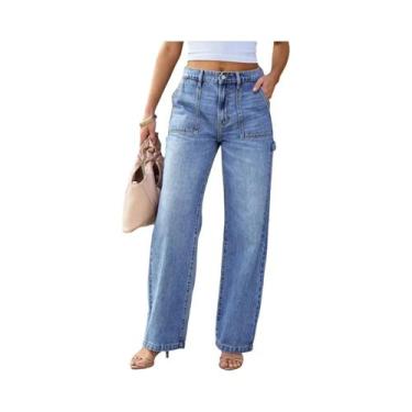 Imagem de Calça Jeans Feminina Azul Claro De Perna Larga E Reta: Conforto E Esti
