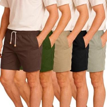 Imagem de Kit 5 Bermuda Masculina em Linho com Cintura Elástica Cordão Ajustável e Bolsos-Masculino