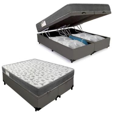 Imagem de Cama Box Baú Casal Bipartido Sintético + Colchão De Espuma D33 - Seren