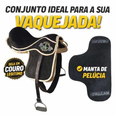 Imagem de Sela de Vaquejada Couro Legitimo Preta Manta Cilha e Loro campo - sela