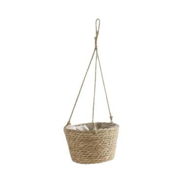 Imagem de Cesto Suspenso De Palha De Rattan Para Plantas, Vaso De Flores Trançad