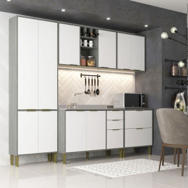 Imagem de Cozinha Compacta Domus 10 Portas 5 Gavetas Silver/Branco - Hecol Móveis