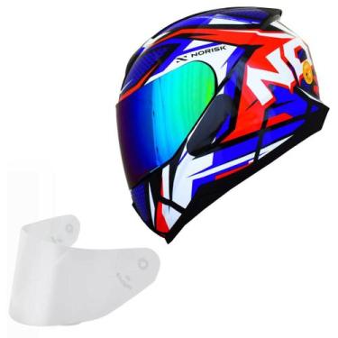 Imagem de Capacete Masculino Norisk Razor Sharp Azul Viseira Camaleão, AZUL VERM