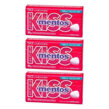 Imagem de Kit 3 Pastilha Mentos Kiss Morango Sem Açúcar