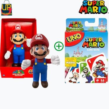 Imagem de KIT Mario Bros 20cm articulado + Jogo Uno Super Mario - Genérica
