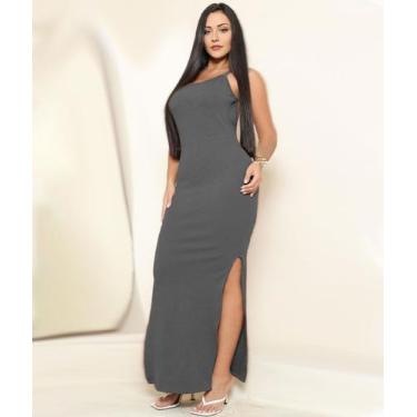 Imagem de Vestido Longo Fenda Cavado Alcinha - Mais Bela, Cinza, U