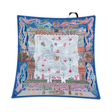 Imagem de Lenço De Seda Com Estampa Floral 90x90CM, Moda De Verão, Protetor Sola
