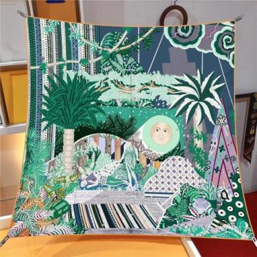 Imagem de Lenço De Seda Com Estampa Floral 90x90CM, Moda De Verão, Protetor Sola