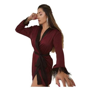 Imagem de Robe Pluma Marsalla Renda Gd1 Roupa De Dormir Charlote, Unico, Vermelh