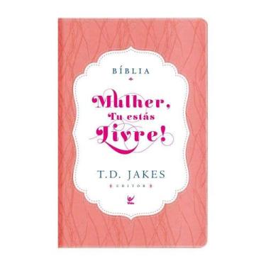 Imagem de Bíblia Mulher, tu estás livre! - AEC - Capa Luxo - Rosa e branco - EDI