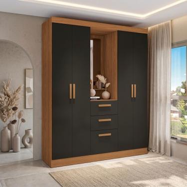 Imagem de Guarda Roupa Solteiro e Closet R591-CNPRF 4 Portas de Bater 2 Gavetas MDP com Espelho C...