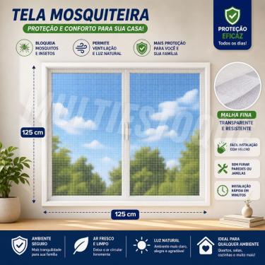 Imagem de Tela Mosquiteira com Velcro 125x125cm para Janelas e Portas Proteção Contra Insetos Bra...