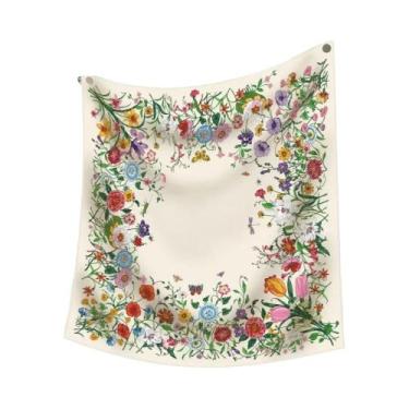 Imagem de Lenço De Seda Estampado Floral 90CM Para Mulheres, Lenço Quadrado, Xal