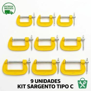 Imagem de Jogo 9 Grampos Sargento Tipo C Profissional Ferro Fundido 1 2 3 Pol Ma