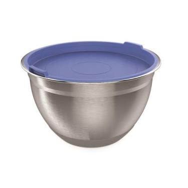 Imagem de Bowl tigela em inox 2,1 litros com base silicone e tampa em PP 20 cm -