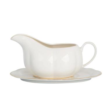 Imagem de Molheira com Pires Camélia em Porcelana New Bone China Borda Dourada 420ML Branco L'Hermitage