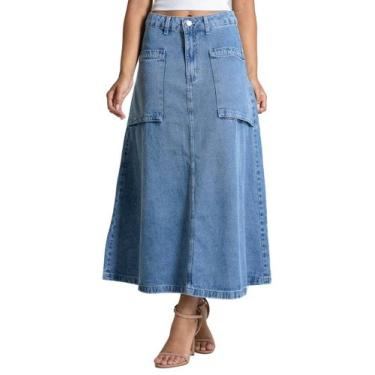 Imagem de Saia Jeans Sawary Midi - 283216 AZUL 40, Azul, 40