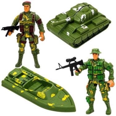 Imagem de Kit Soldados de Brinquedo 6 Peças C/ Tanque e Barco Militares - Castel