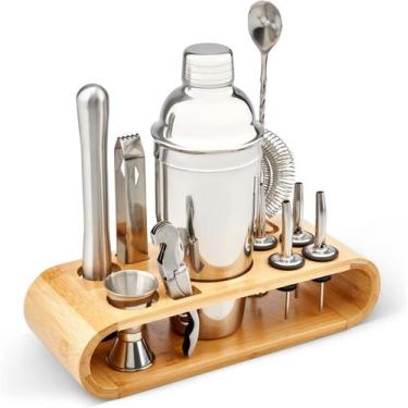Imagem de Kit Barman Coqueteleira Profissional Inox OSS 12 Peças com Suporte Mad