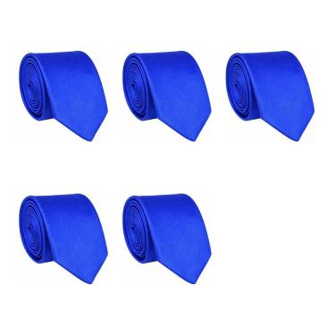 Imagem de Kit 5 Gravatas Lisas Social  Tons de Azul Masculina Slim Padrinho Casamento Noivo Trabalho Congresso
