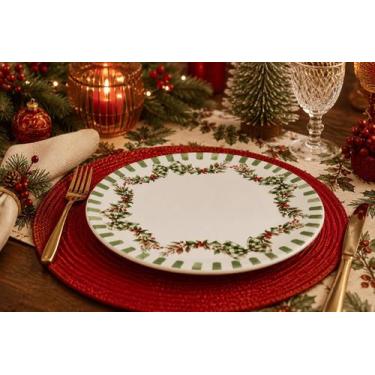Imagem de Prato Sobremesa Cerâmica Noite Feliz Verde Natal - 20cm - Sanson Decor