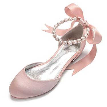 Imagem de Naturl Sapatos de casamento para bailarinas femininas sapatilhas de cetim sapatilhas para festa nupcial com fita de pérola 36-44,Dusty rose,9 UK/42 EU