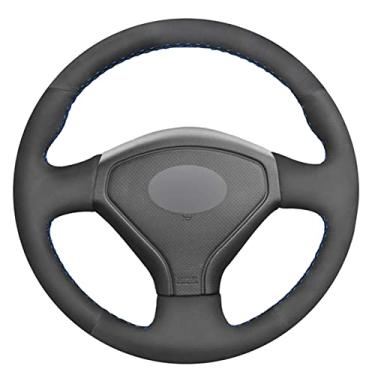 Imagem de Capas de volante de couro de microfibra preta costuradas no embrulho, adequadas para subaru legado florestal outback impreza wrx 2005 a 2012 saab 9 2x 2003 2007
