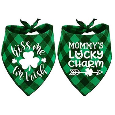 Imagem de Bandana para cães do dia de São Patrício, lenços de bandana xadrez de búfalo para cães pequenos, médios e grandes, filhotes de estimação (A sorte)