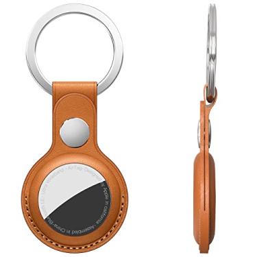 Imagem de DamonLight Capa de couro para AirTag Finder, capa protetora antiarranhões com chaveiro compatível com AirTags 2021 (marrom)