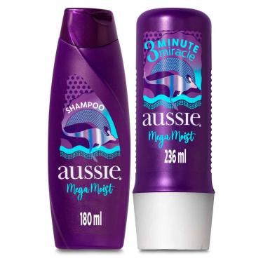 Imagem de Kit Aussie  Mega Moist Shampoo180ml + Creme de Tratamento 3 Minute Miracle 236ml 1 Unidade