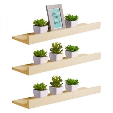 Imagem de Kit 3 Prateleiras Porta Quadros 60 X 15cm Bege Claro