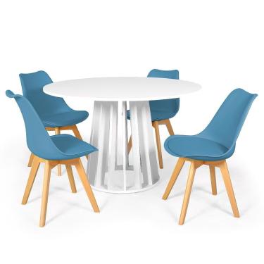 Imagem de Conjunto Mesa de Jantar Redonda Talia Branca 120cm com 4 Cadeiras Eiffel Leda - Turquesa