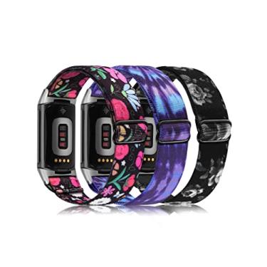 Imagem de Wearlizer Pacote com 3 pulseiras elásticas ajustáveis compatíveis com Fitbit Charge 5 para mulheres e homens, pulseira elástica de nylon macio para rastreador de atividades Charge 5