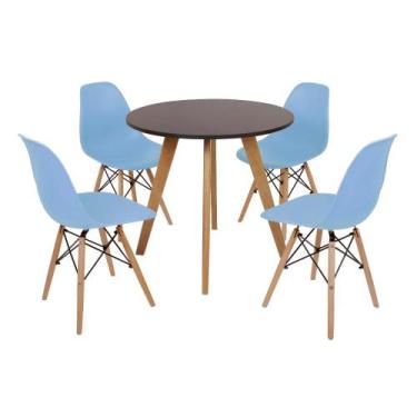 Imagem de Mesa Laura 80cm Preta + 4 Cadeiras Eames Eiffel - Azul Claro - Made Mo