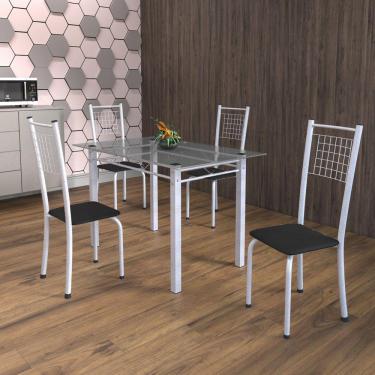 Imagem de Conjunto de Mesa Tubular 4 Cadeiras 120cm com Tampo de Vidro Iza Soma Móveis Preto/Pérola