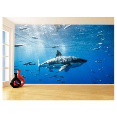 Imagem de Papel De Parede 3D Animais Tubarão Cardume Mar 3,5M Anm554 - Você Deco