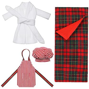 Imagem de Saco de dormir Acessório de Natal para boneca elfo, incluindo saco de dormir de boneca de natal, roupão, avental e boné de chef, conjunto de saco de dormir de boneca elfo de Natal para kit de roupas de boneca elfo (estilo faixa)