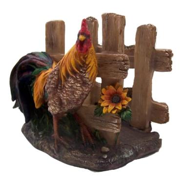 Imagem de Galo com porta-guardanapos de cerca, acessório de cozinha, decoração de casa de fazenda, destaque de mesa exclusivo, 13 cm de altura