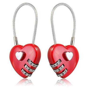 Imagem de 2 peças de corda de arame em formato de coração Love Lock 3 combinação digital cadeado redefinível senha para bolsas de viagem