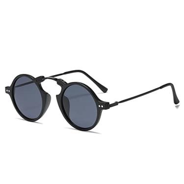 Imagem de Retro Steampunk Óculos de Sol Redondos Femininos com Rebites Decoração Tons UV400 Masculino Punk Leopard Óculos de Sol, Preto Cinza, Tamanho Único