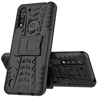 Imagem de Capa protetora de capa de telefone compatível com Moto G8 Power Lite, TPU + PC Bumper Hybrid Militar Grade Rugged Case, Capa de telefone à prova de choque com mangas de bolsas de suporte (Cor: Preto)