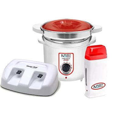 Imagem de Termocera Panela Depilação 400g c/Refil + Base Dupla c/ 1 Rollon Branco c/Vermelho Mega Bell