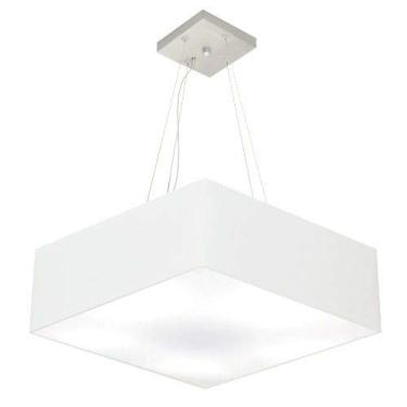 Imagem de Lustre Pendente Quadrado Cúpula Tecido 15/50x50 cm, Vivare Iluminação, Pendente4032 BR, Branco, Médio